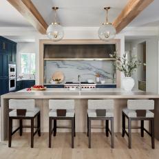 Modern Blue Kitchen With Oak Island