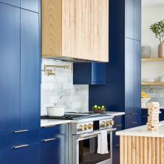 Blue Contemporary Kitchen With Jenga Tower
