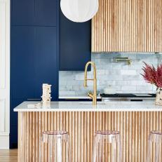 Blue Contemporary Chef Kitchen With Paper Lantern