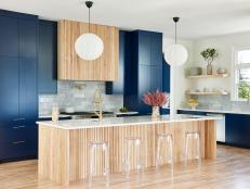 Blue Kitchen With Lucite Stools