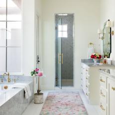 White Spa Bathroom With Pink Runner