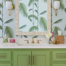 Green Tropical Bathroom With Pink Candle