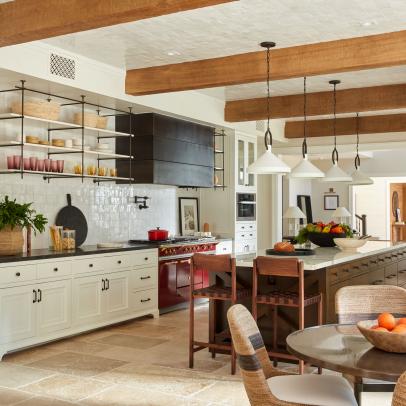 Neutral Contemporary Open Plan Kitchen With White Pendants