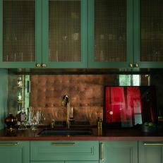 Green Art Deco Wet Bar With Gold Hardware