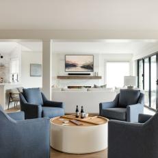 Open Plan Living Space With Blue Lounge Chairs