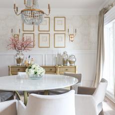White Transitional Dining Room With Beaded Chandelier