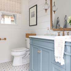 White Cottage Bathroom With Gray Vanity