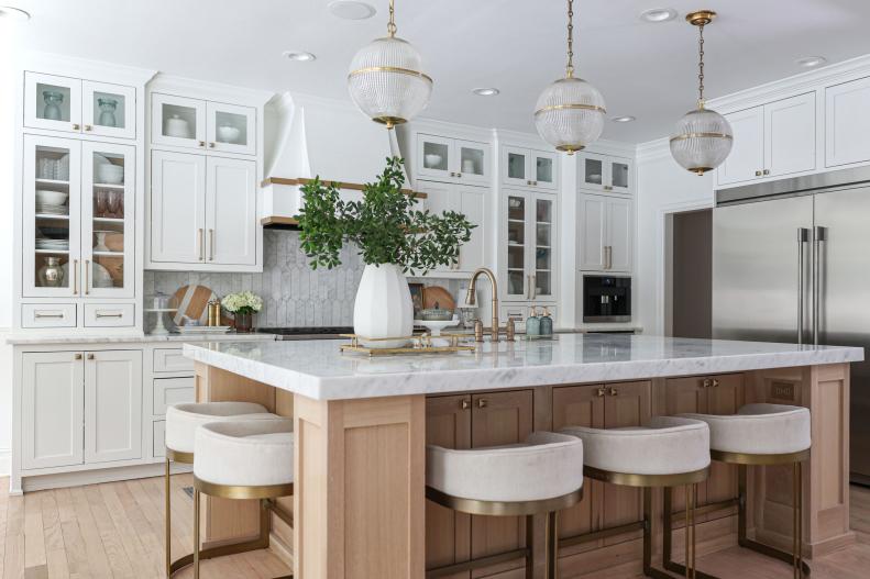 Transitional Chef Kitchen With Crystal Pendants