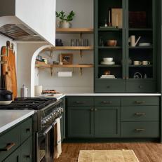 Contemporary Chef Kitchen With Dark Green Cabinets
