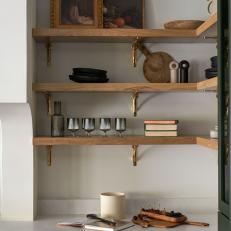 White Oak Kitchen Shelves With Paintings