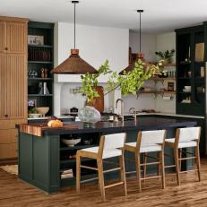 Neutral Contemporary Chef Kitchen With Green Island