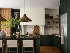 Neutral Contemporary Kitchen With Green Cabinets