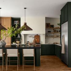 Neutral Contemporary Kitchen With Green Cabinets