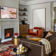 Eclectic Living Room With Brown Velvet Sofa