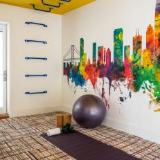 Home Gym With Yellow Ceiling