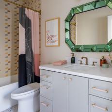 Bathroom With Green Geometric Mirror