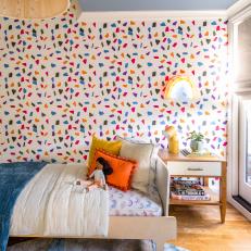 Kid's Bedroom With Terrazzo-Inspired Wallpaper 