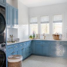 Spacious Blue and White Laundry Room