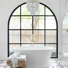 Black and White Bathroom With Soaker Tub
