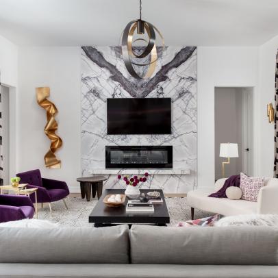 Eclectic Living Room With Purple Accent Chairs 