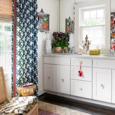 Eclectic Bathroom With Tiger Print Cushion