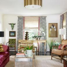 Multicolored Eclectic Living Room With Purple Sofa