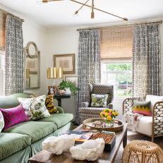 Multicolored Eclectic Living Room With Green Sofa