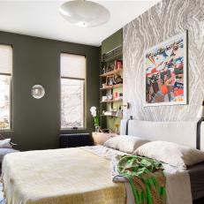 Eclectic Bedroom With Geode-Inspired Accent Wall 