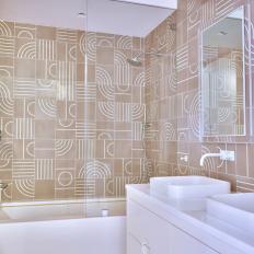 Brown Bathroom With Geometric Tile
