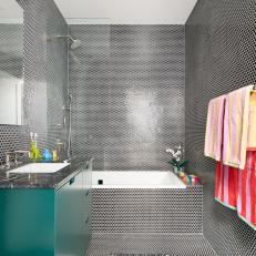 Eclectic Bathroom With Floor-to-Ceiling Penny Tile 