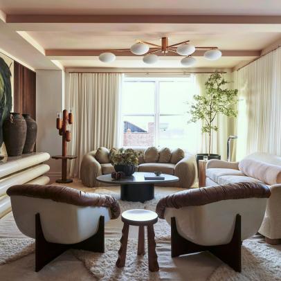 Eclectic Living Room With Modern Chandelier 
