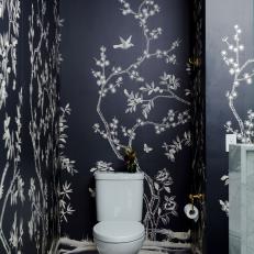 Bird Print Wallpaper in Bold Bathroom