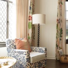 Transitional Living Room With Floral Print Armchair