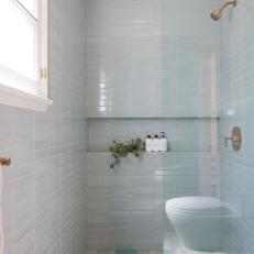 Walk-in Shower With Blue Tile