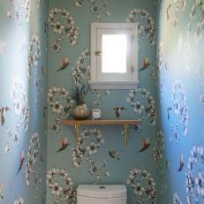 Blue Bathroom With Floral Wallpaper