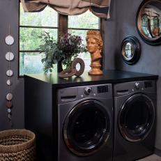 Gray Contemporary Laundry Room With Geometric Shade