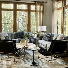 Gray Contemporary Living Room With Tall Basket