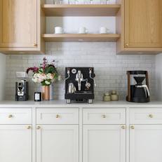 Gray Coffee Station With Pink Vase