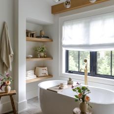 Neutral Contemporary Bathroom With Rustic Stools