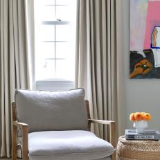 Gray Contemporary Sitting Area With Orange Flowers