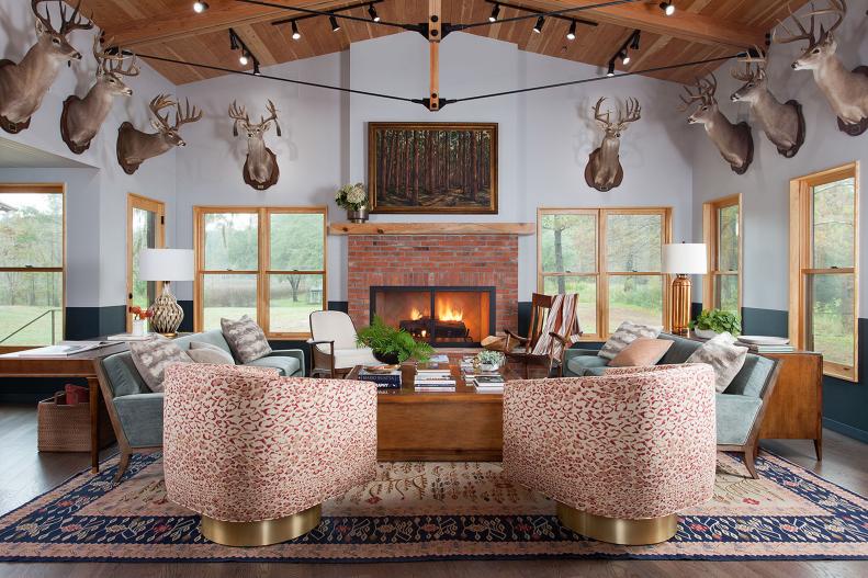 Living Room With Deer Heads