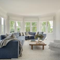 Transitional Living Room With Long Sofa