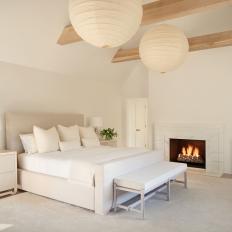 White Transitional Bedroom With Paper Pendants