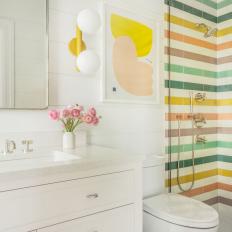Multicolored Bathroom With Striped Shower
