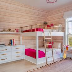 Pink Contemporary Kids Room With Wire Pendant