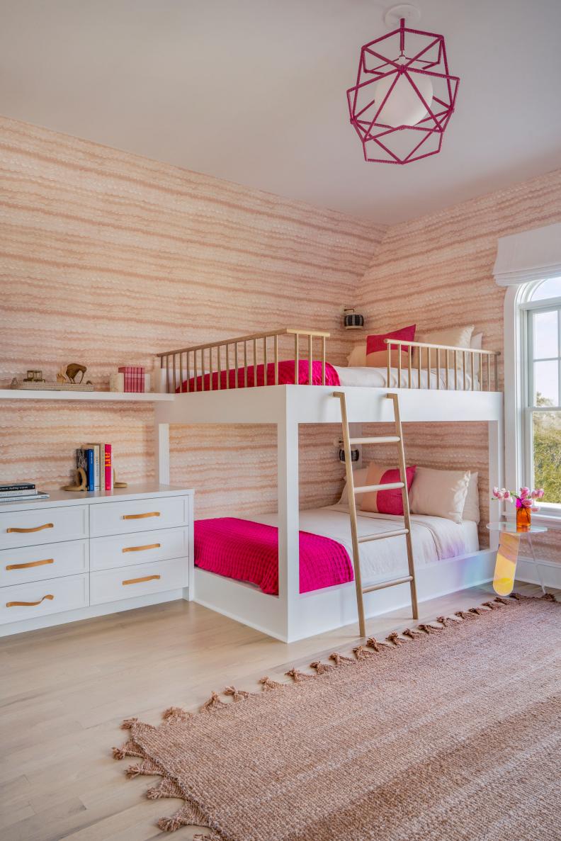 Pink Kids Room With Wire Pendant