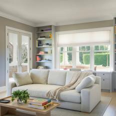 Neutral Transitional Sitting Room With Linen Sofa