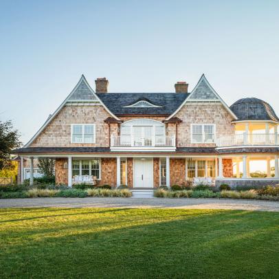 Brown Shingled Beach House Exterior and Lawn