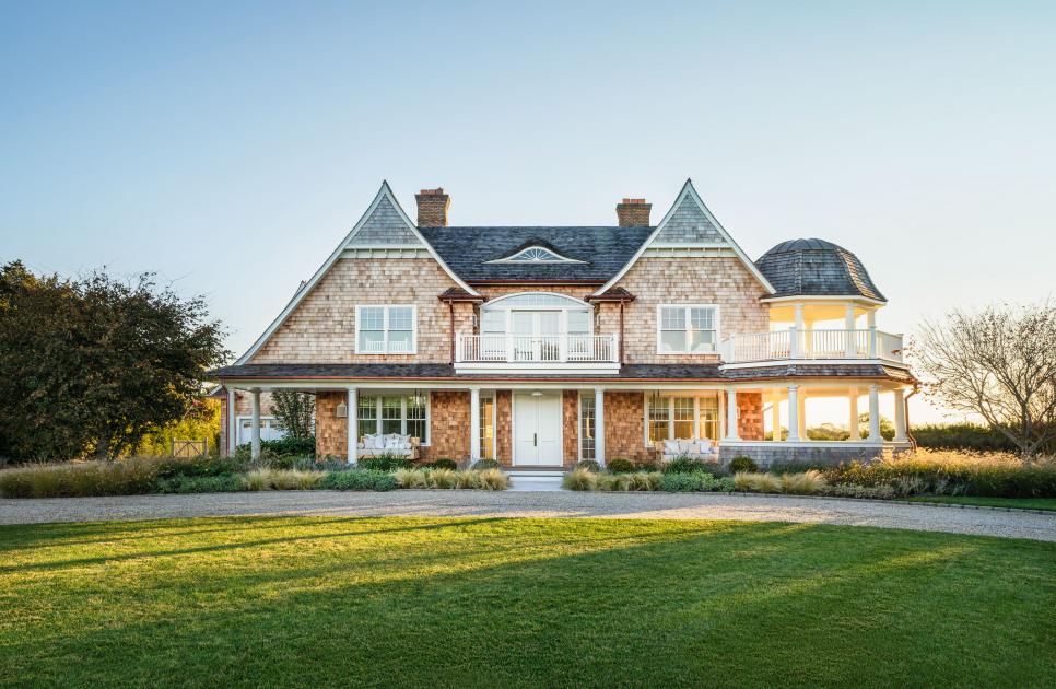 Brown Shingled Beach House Exterior and Lawn