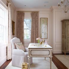 Elegant Neutral Traditional Home Office With Antique Desk